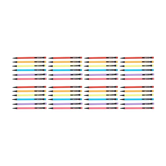 Amazon Basics Mechanical Pencils 0.7mm for Writing, Drawing, School and Office Supplies, with Eraser, Multicolor, 48-Pack