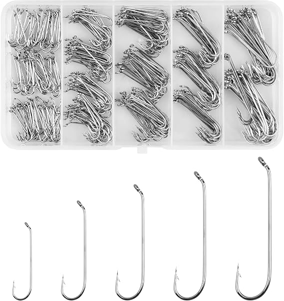 Aberdeen Fly Tying Hooks,360pcs Fly Fishing Hooks Assortment Kit Barbed Aberdeen Long Shank Hooks Streamer Hooks Dry Wet Fly Hooks Jig Fishing Hook Tackle Box
