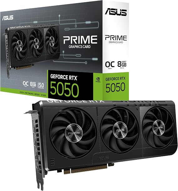 ASUS Prime GeForce RTX 5050 8GB GDDR6 OC Edition Graphics Card (PCIe 5.0, 8GB GDDR6, HDMI/DP 2.1, 2.5-slot, Axial-tech fans, Dual BIOS)