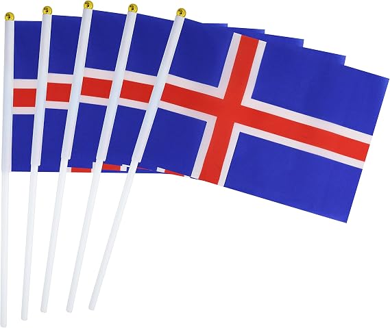 50 Pack Hand Held Small Mini Iceland Icelanders Stick Flag Round Top National Country Flags,Party Decorations Supplies For Parades,World Cup,Sports Events,International Festival
