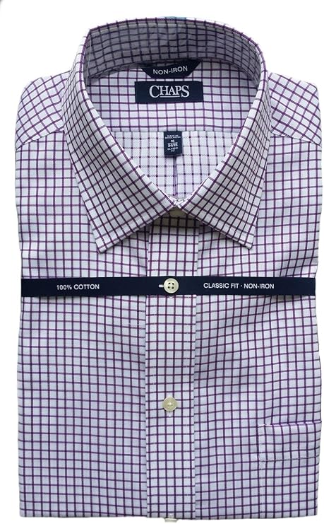Chaps Men's Classic Fit Plaid Dress Shirt, Purple (16.5 34/35)