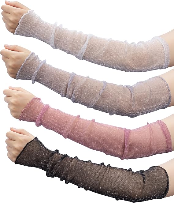 OIIKI 4 Pairs Women Long Ultra-thin Lace Gloves Sun UV Protection, 4 Color