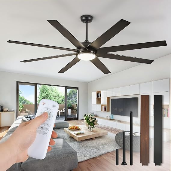 Fanbulous Ceiling Fan, 65 Inch with Lights and Remote Control, Black Ceiling Fan for Indoor and Outdoor Use, Quiet Reversible DC Motor, 6 Speeds, 3CCT, 8 Blades