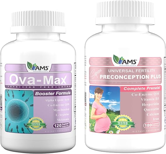 America Medic & Science OVA-Max Prenatal Vitamins for Women (120 Capsules) and Preconception Plus (180 Capsules)