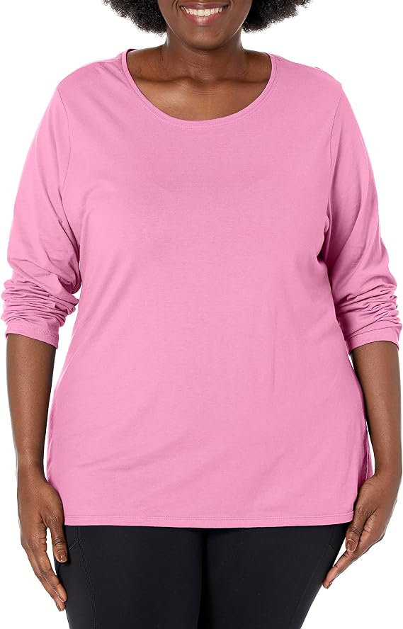 Just My Size Women's T-Shirt, Plus Size Long Sleeve Cotton Tee, JMS Plus Size Scoop-Neck T-Shirt for Women