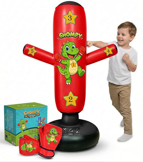 CHOMPY Inflatable Punching Bag for Kids with Toddler Boxing Gloves