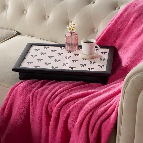 OHS Lap Trays with Bean Bag Cushion Bow Print, Bow Gifts for Women Large Lap Tray with Cushion for Kids and Adults Suitable for Work Food Studies TV Sofa or Bed, Monochrome