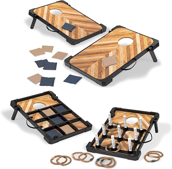 EastPoint 3-in-1 Bean Bag Toss Set, Tic Tac Toe & Ring Toss Game, 2 Pack