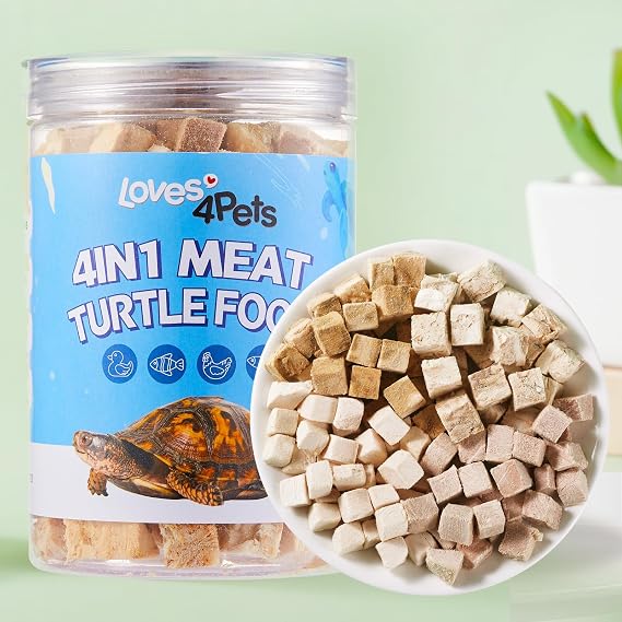 Turtle Food - 4 in 1 Natural Freeze-Dried Chicken, Duck, Salmon, Cod Real Meat Snacks for Aquatic & Box Types, Cats & Dogs Human-Grade Quality