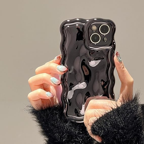 FABSPARK for iPhone 11,3D Bubble Electroplate Wavy Case,Black