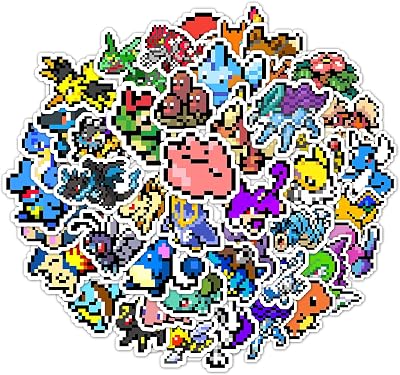 Pounchi Retro Pixel Anime Stickers 50Pcs Large Size Aesthetic Video Game PVC Sticker, Gifts for Laptop Water Bottle Skateboard Party Supplies Decorations Teens