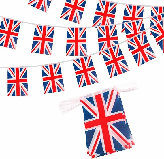 Union Jack Flag Bunting 10m 30 Flags of United Kingdom Great Britain Party Decorations, UK British Bunting Banner for Trooping the Colour Olympic Bar Garden Street Parade