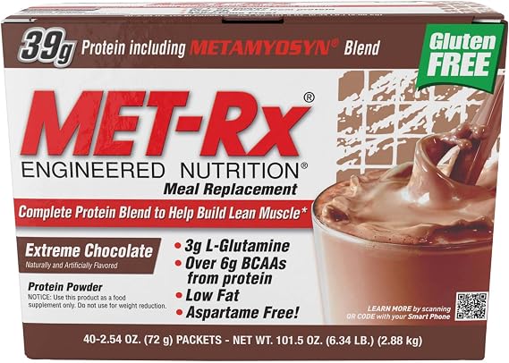 MET-RX Meal Replacement,Chocolat, 40 PK