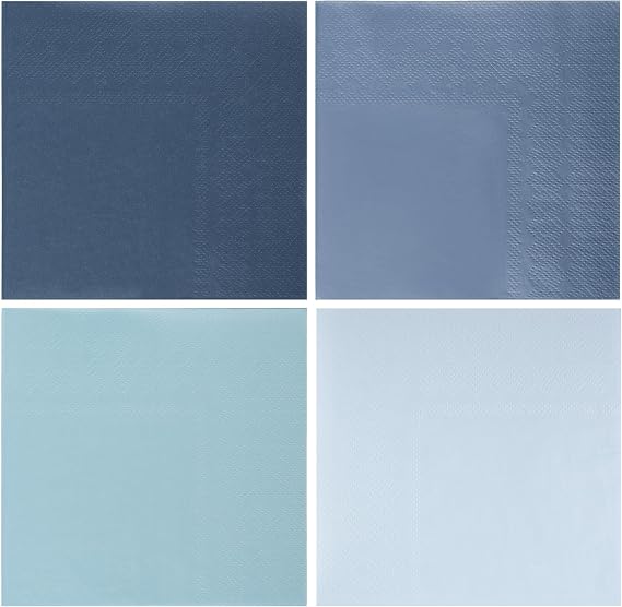 100Pcs Dusty Blue Disposable Cocktail Paper Napkins | Gradient Blue, 4 Colors, 5in,Cocktail Napkins for Fathers Day Birthday Baby Shower Anniversary Reception Party Supplies