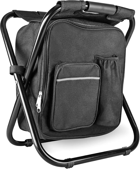 Kikerike Backpack Stool Cooler Chair Heavy Duty 300 LBS Max Load Portable Lightweight Folding Fishing Cooler for Camping Hunting Fishing - Black