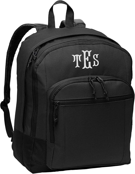 Printualist Personalized Customized Basic Classic Black College Backpacks - Add Your Embroidered Monogram Initials