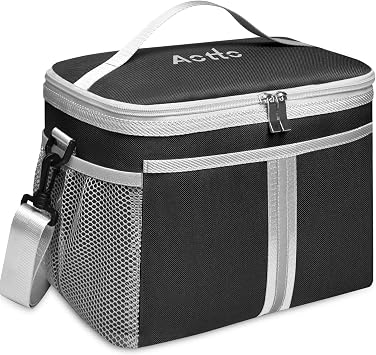Aotto Insulated Lunch Bag - Large Thermal Tote for Women & Men, Reusable Cooler with Front Pocket, Dual Side Pockets, Interior Mesh Organizer & Adjustable Shoulder Strap for Office, Travel, Picnic