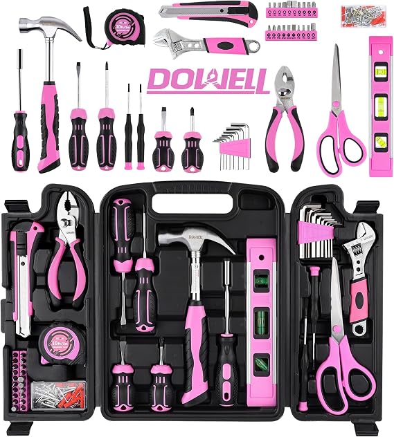 DOWELL 123-Piece Pink Home Repair Tool Kit for Women & Girls