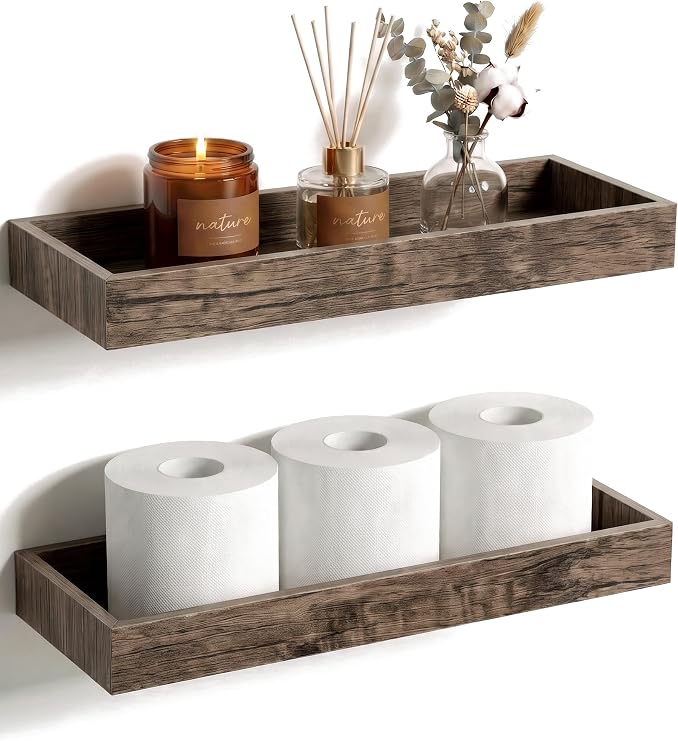 Smoke Gray Floating Shelves with Raised Lip, 15.7 Inch Set of 2