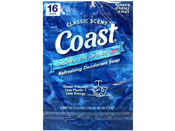 Coast Deodorant Soap Bars 4 Oz, 16 Bars, (Pack of 1)
