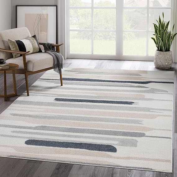 Abani Rugs Cream and Gray 6 ft. x 9 ft. Contemporary Neutral Paint line Area Rug. Superior Turkish Stain Resistant Area Rug