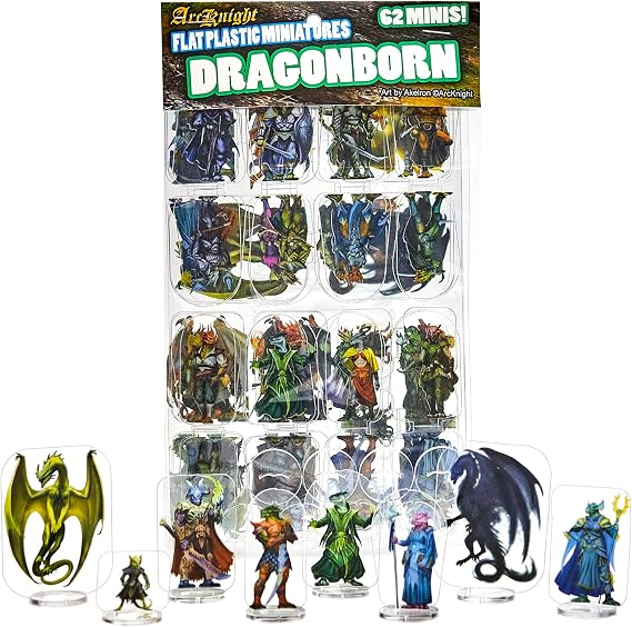 Arcknight Flat Plastic Miniatures: Dragonborn; 62 Unique Dragonborn-Themed Minis for DND 5e and Pathfinder; Affordable, Skinny Figurines for Dungeons and Dragons and Other Tabletop RPG Games