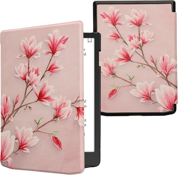 kwmobile Case Compatible with Pocketbook InkPad 4 / Color 3 / Color 2 / Vivlio InkPad 4 / InkPad Color 3 Case - eReader Cover - Magnolias Pink/White/Dusty Pink