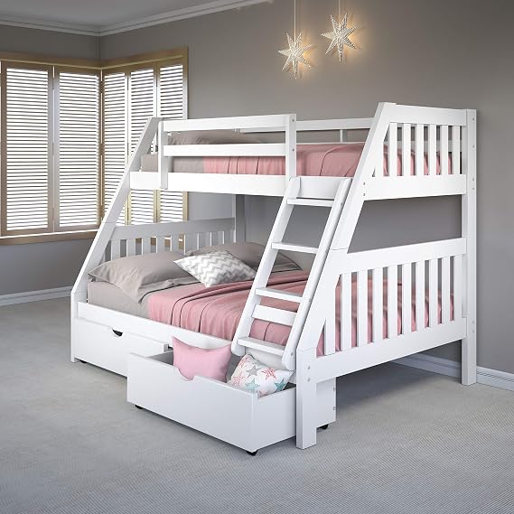 Donco Kids Austin Mission Twin Over Full White Bunkbed with Dual Underbed Drawers