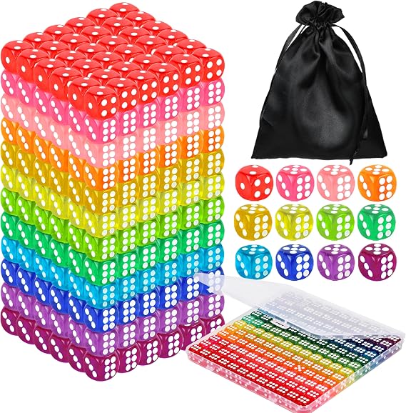 Seifar 120 Pcs Colored Dice Bulk Set 14 MM Polyhedral Dice 6 Sided Standard Dices with Storage Bag for Table Board Games Classroom Math Teaching