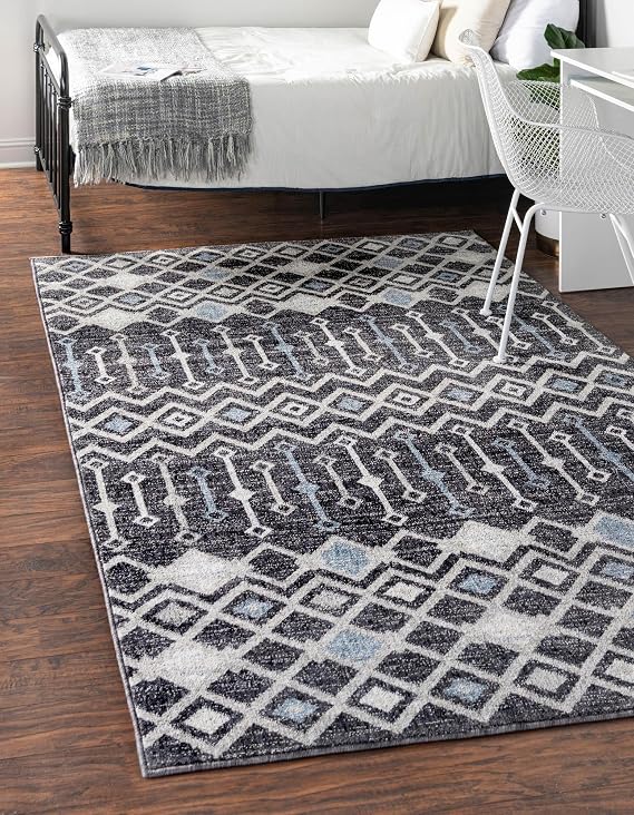 Unique Loom Eco Trellis Collection Area Rug - Native (Rectangular 2' 0" x 3' 0", Charcoal Gray/Light Blue)