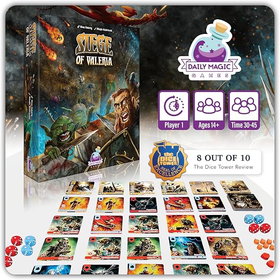 Siege of Valeria Board Game - Tower Defense Solo Board Game with Dice Rolling and Combo Cards. Single Player Fun with Fast Paced Gameplay