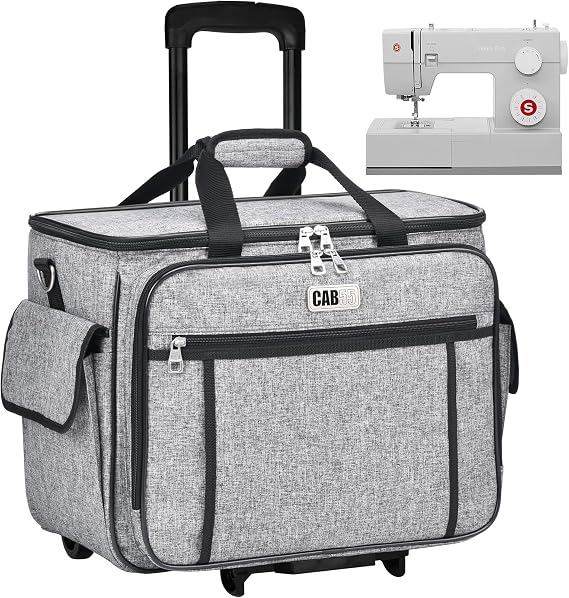 CAB55 Rolling Sewing Machine Case, Detachable Rolling Sewing Machine Carrying Case on Wheels, Trolley Tote Bag with Removable Bottom Wooden Board for Most Standard Sewing Machine and Accessories