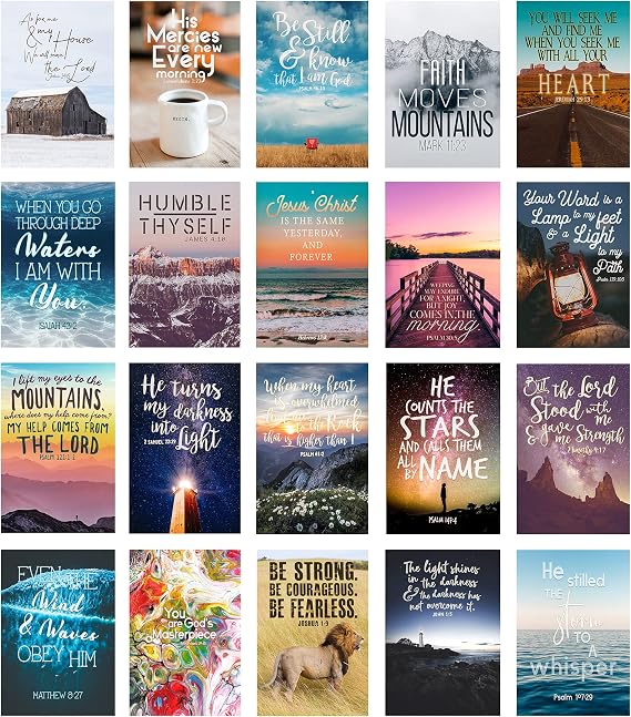 20 Bible Verse Aesthetic Photography Prints - Christian Wall Collage Kit for Teen Rooms or Dorms -Inspirational Faith Decor Gift -5x7 Professional Photos