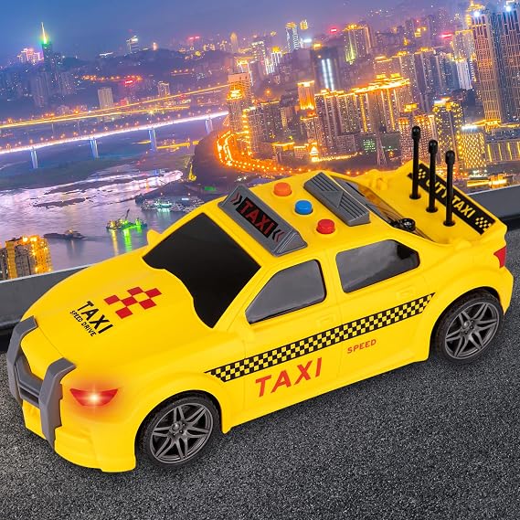 ArtCreativity Yellow Taxi Cab Toy - 9 Inch - Taxi Toy Car with Headlights for Kids - Sporty Design New York City Cab Model with Realistic Sound Effects for Boys and Girls - Cool Toy Cars for Boys 3+