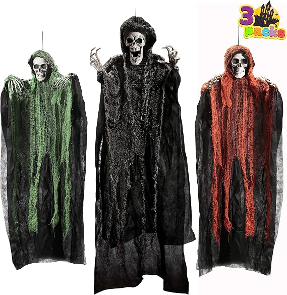 JOYIN Halloween Hanging Grim Reapers (3 Pcs), One 47 and Two 35 Grim Reapers, Halloween Skeleton Flying Ghost for Haunted House Prop Decor, Outdoor Indoor Decor