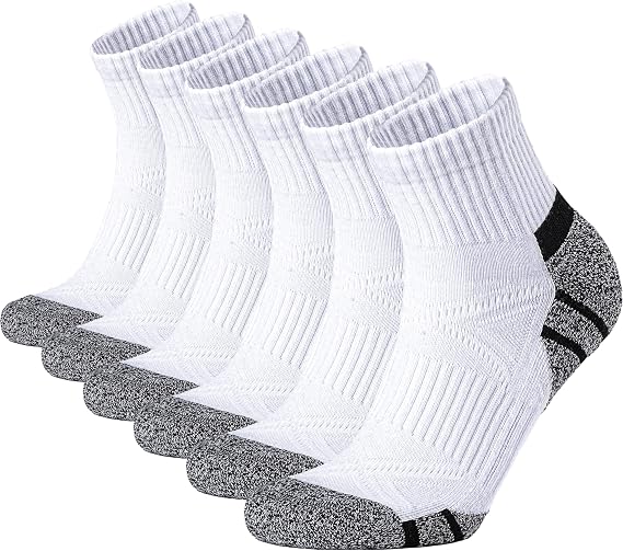 Quarter Ankle Socks Men, Cushioned & Anti-Blister Athletic Sports Socks with Arch Support, Breathable Cotton Performance Trainer Sock for Running Walking Tennis Gym, 6 Pairs