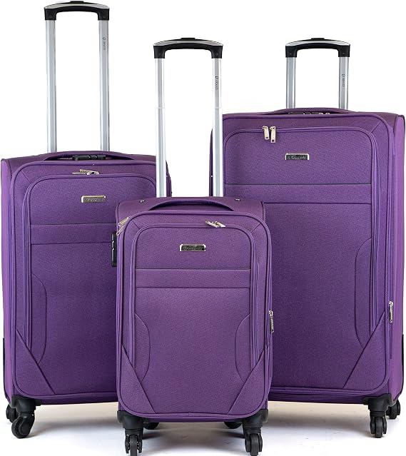 Ornate Luggage Sets 3 Piece or 4 Piece with Spinner Wheels. Softside, Lightweight and Expandable Rolling Suitcase. Includes Carry on Luggage for Women and Men (3 Piece Set Size 20/24/28", Purple)