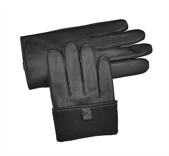 Winter Leather Gloves for Men, Fleece Lined Warm Gloves (Black, Small)