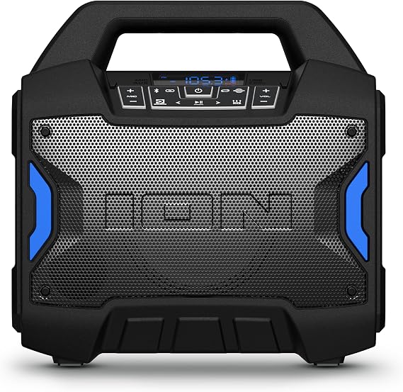 ION Tailgater Boom 60W Portable Bluetooth Outdoor Speaker | Water Resistant, Radio, Mic Input, USB Charging, Stereo Linking, Bass Boost and App Control, for Parties and Outdoor Events