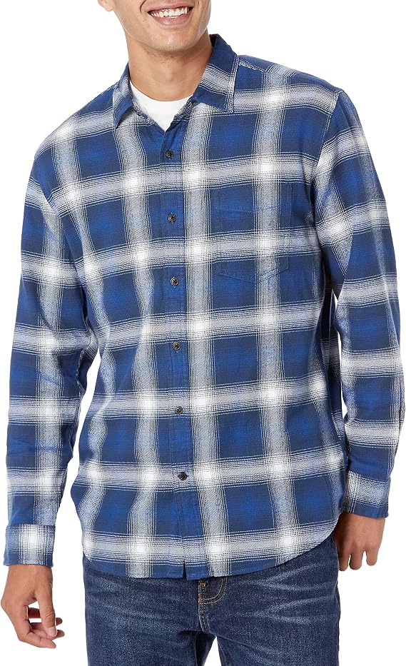 Amazon Essentials Men's Regular Fit Long-Sleeve Flannel Shirt, Soft Brushed Cotton, Lightweight yet Warm