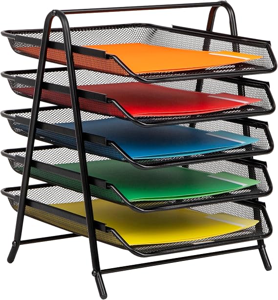 Mind Reader Paper Tray and File Folder Set, Desktop Organizer, Storage, Office, Metal Mesh, 11.75"L x 14"W x 14.5"H, Black