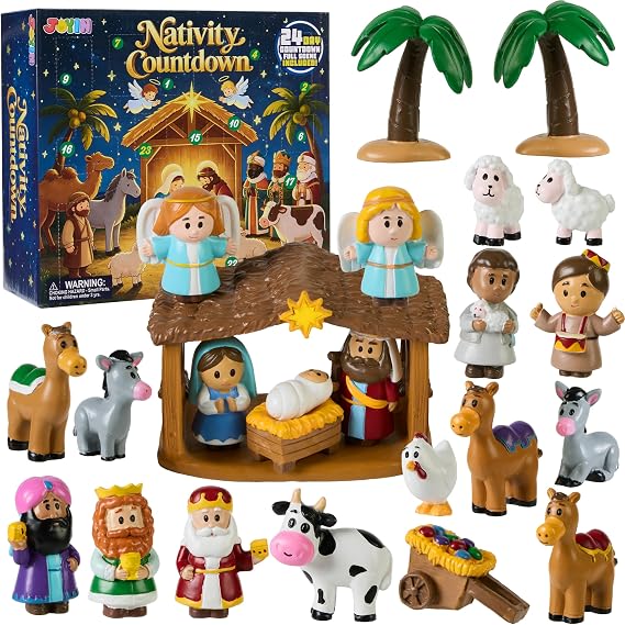 JOYIN 2026 Christmas Advent Calendar Nativity Figurine Set, Christmas Countdown Nativity Scene Set, 24 PCS Xmas Story Christian Religious Advent Calendar