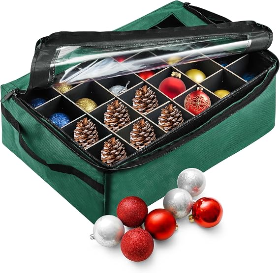 TINY TIM TOTES | Premium | Ornament Organizer | Space Saving | Red and Green (Green)