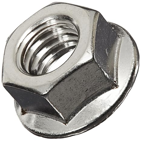 18-8 Stainless Steel Hex Flange Nut, Plain Finish, Self-Locking Serrated Flange, ASME B18.2.2, Inch