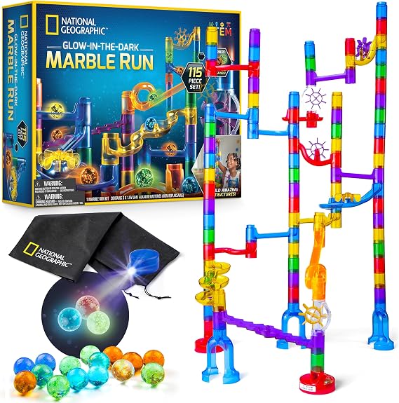 National Geographic Glow in the Dark Marble Run 115-Piece Set for Kids