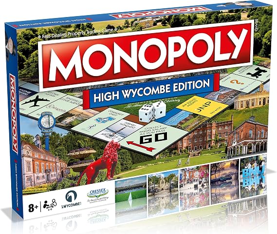 Winning Moves High Wycombe Monopoly Board Game, Advance to The Guildhall, Rye Park and Hughenden Manor National Trust, Invest in houses and hotels, 2–6 players makes a great gift for ages 8 plus