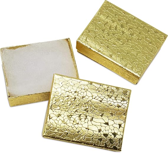 MOOCA 100 Pcs Cardboard Paper Cotton-filled Jewelry Gift Boxes, Gold
