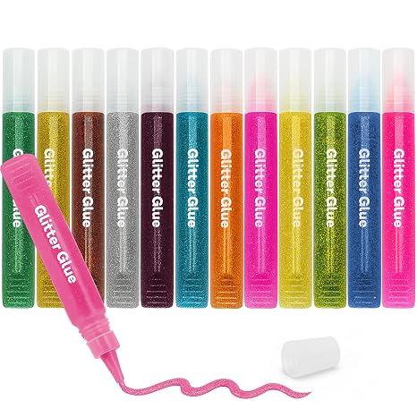 Glitter Glue Pens - 12 Pack Arts & Crafts Glitter Pen, Washable & Non-Toxic, Glitter Glue Pens for Christmas Stockings & Decorating Supplies, 10.5 ML - By Enday