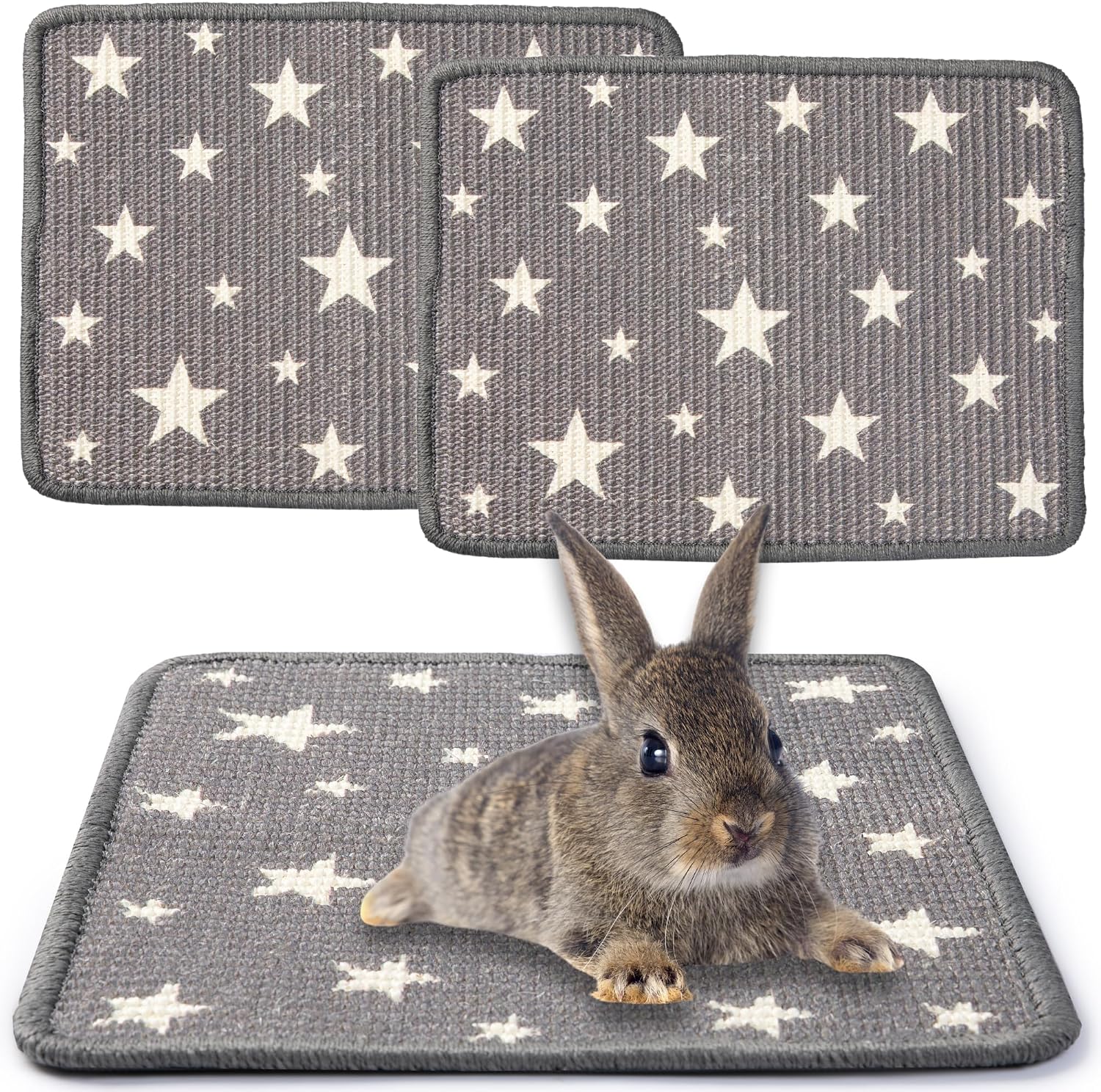 JanYoo 2pcs Rabbit Scratcher Mat Natural Sisal Bunny Scratch Pads Scratching Rug Bunny Resting Mats for Cages, Small Animal Claws and Teeth Care Bedding Accessories for Guinea Pig(40 × 30CM,Star)