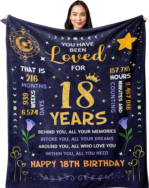 18th Birthday Gifts for Girls Blanket 60"x50", 18 Year Old Girl Birthday Gifts, Gifts for 18 Year Old Girl, 18th Birthday Decorations for Girls Blanket